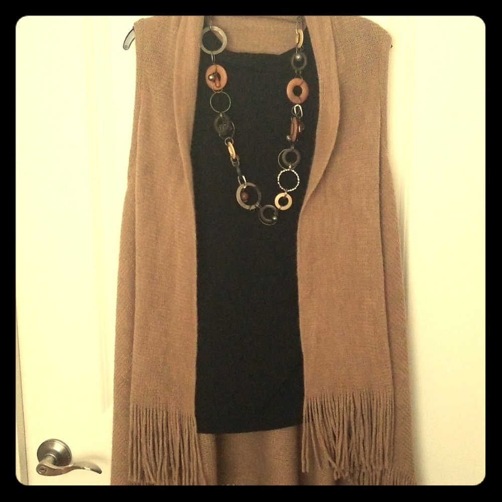 Tan Sleeveless long women's sweater